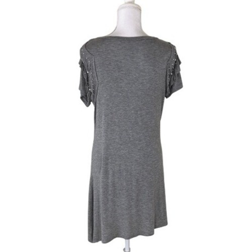 Alya Francesca's Grey Short Sleeve T-Shirt Dress Pearl‎ Ruffle Detail Size Small - Picture 2 of 8